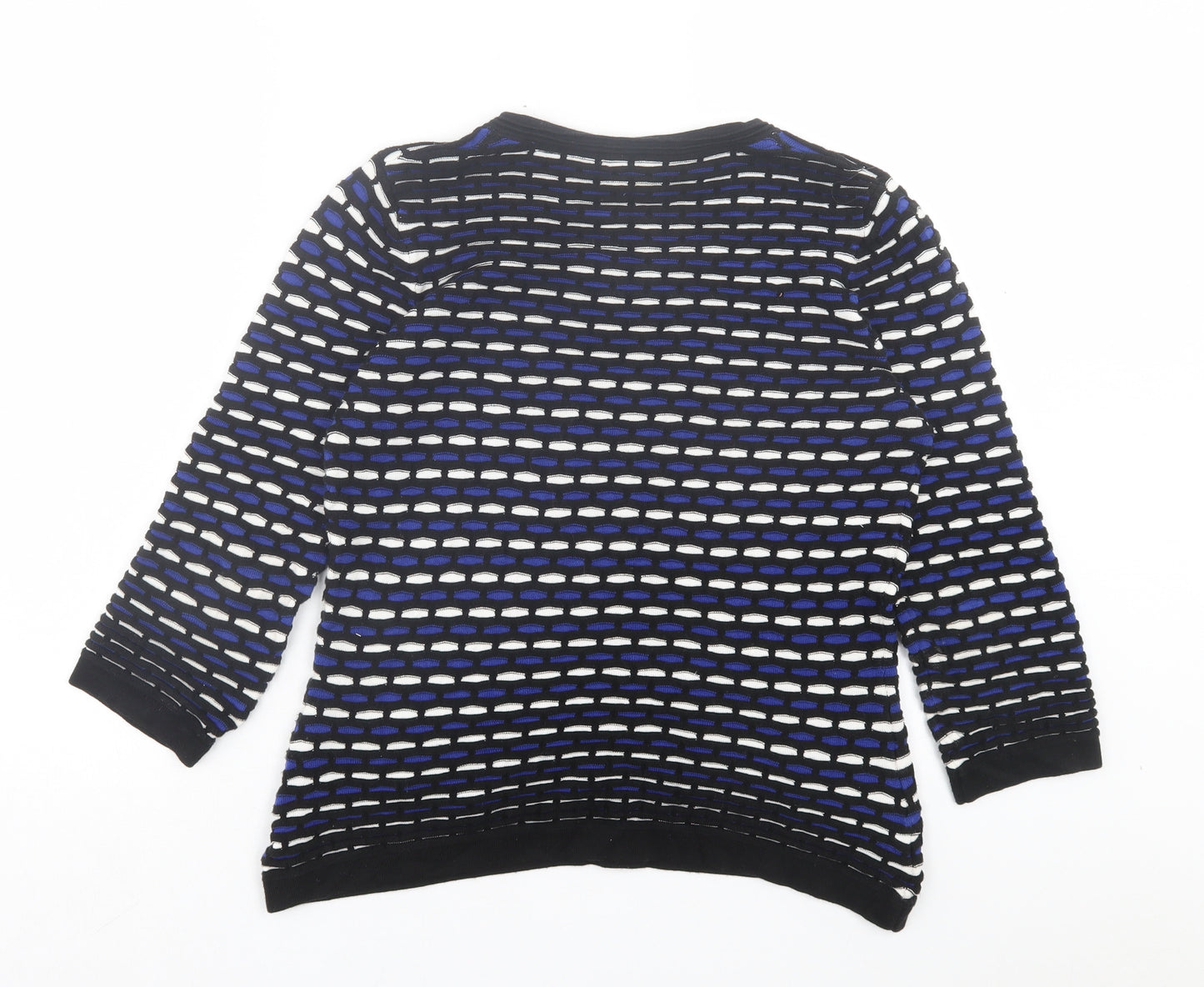 CC Womens Blue Crew Neck Geometric Cotton Pullover Jumper Size M