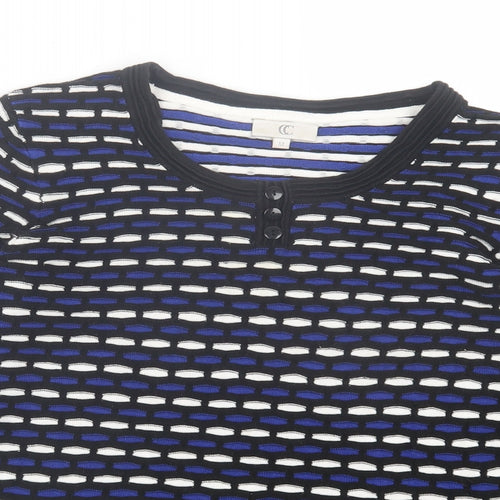CC Womens Blue Crew Neck Geometric Cotton Pullover Jumper Size M