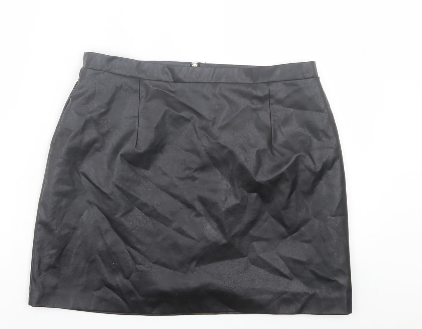 River Island Womens Black Polyurethane A-Line Skirt Size 14 Zip