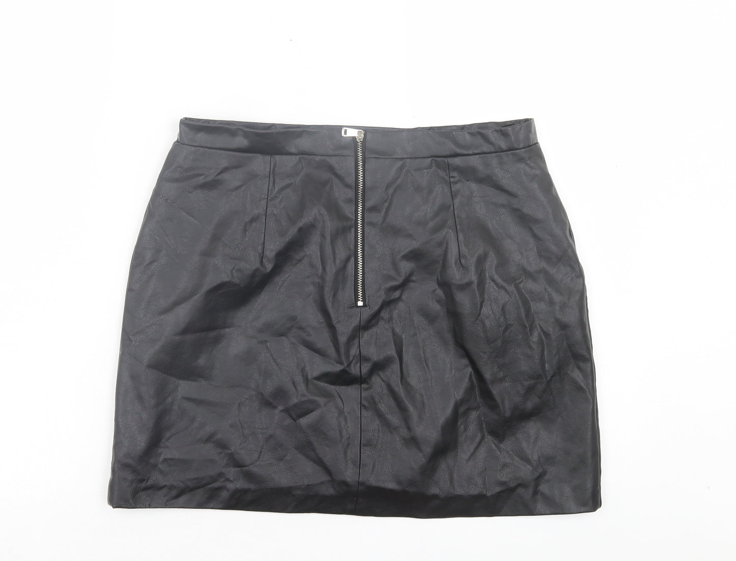 River Island Womens Black Polyurethane A-Line Skirt Size 14 Zip