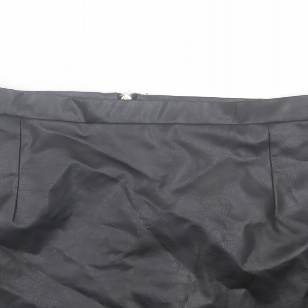 River Island Womens Black Polyurethane A-Line Skirt Size 14 Zip