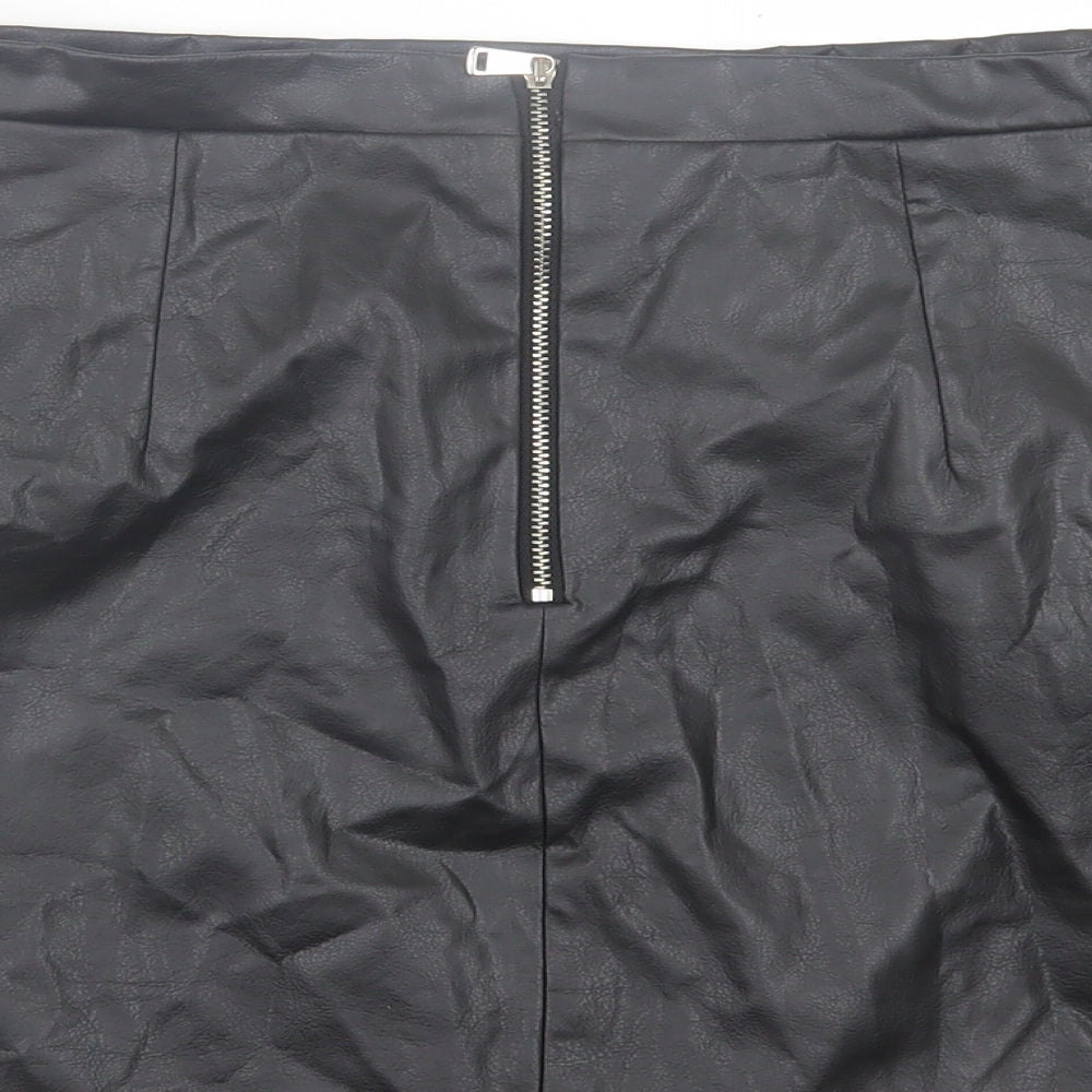 River Island Womens Black Polyurethane A-Line Skirt Size 14 Zip