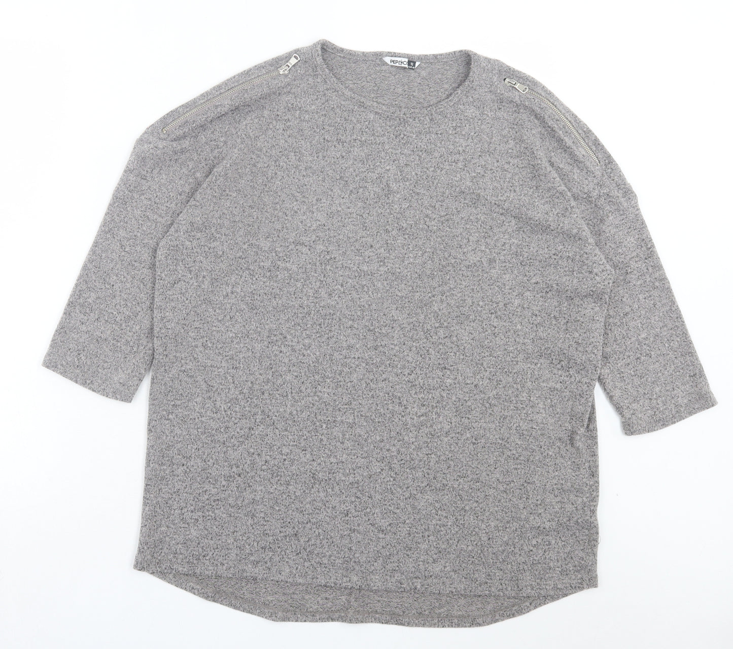 PEP&CO Womens Grey Polyester Basic T-Shirt Size 12 Crew Neck