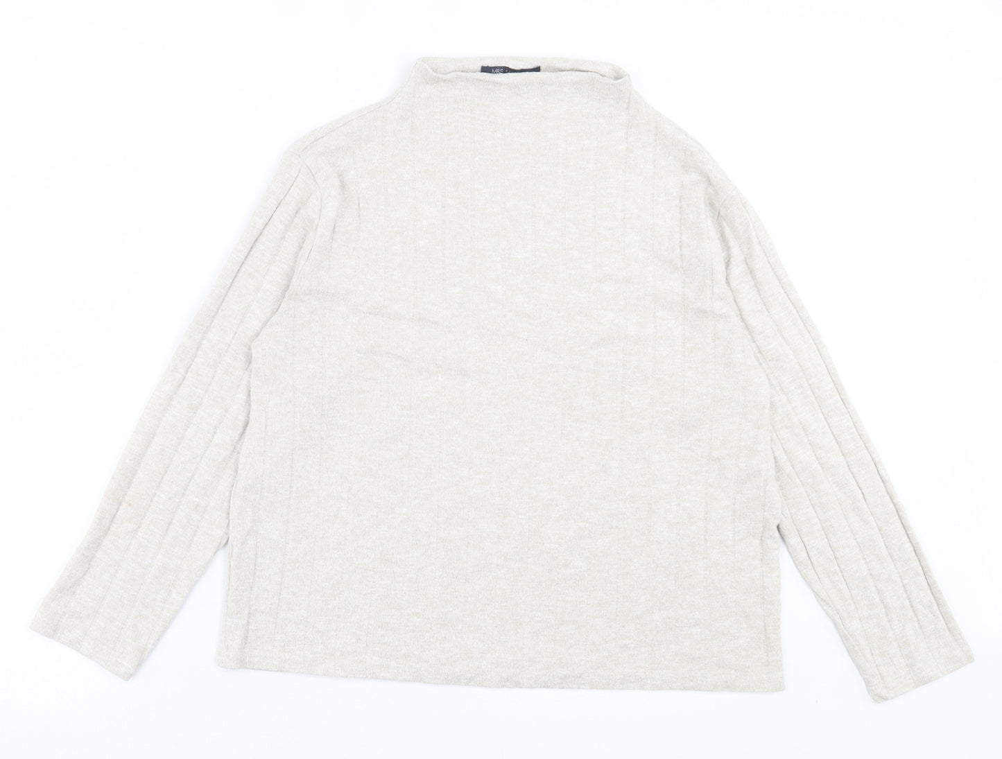 Marks and Spencer Womens Beige High Neck Viscose Pullover Jumper Size 16