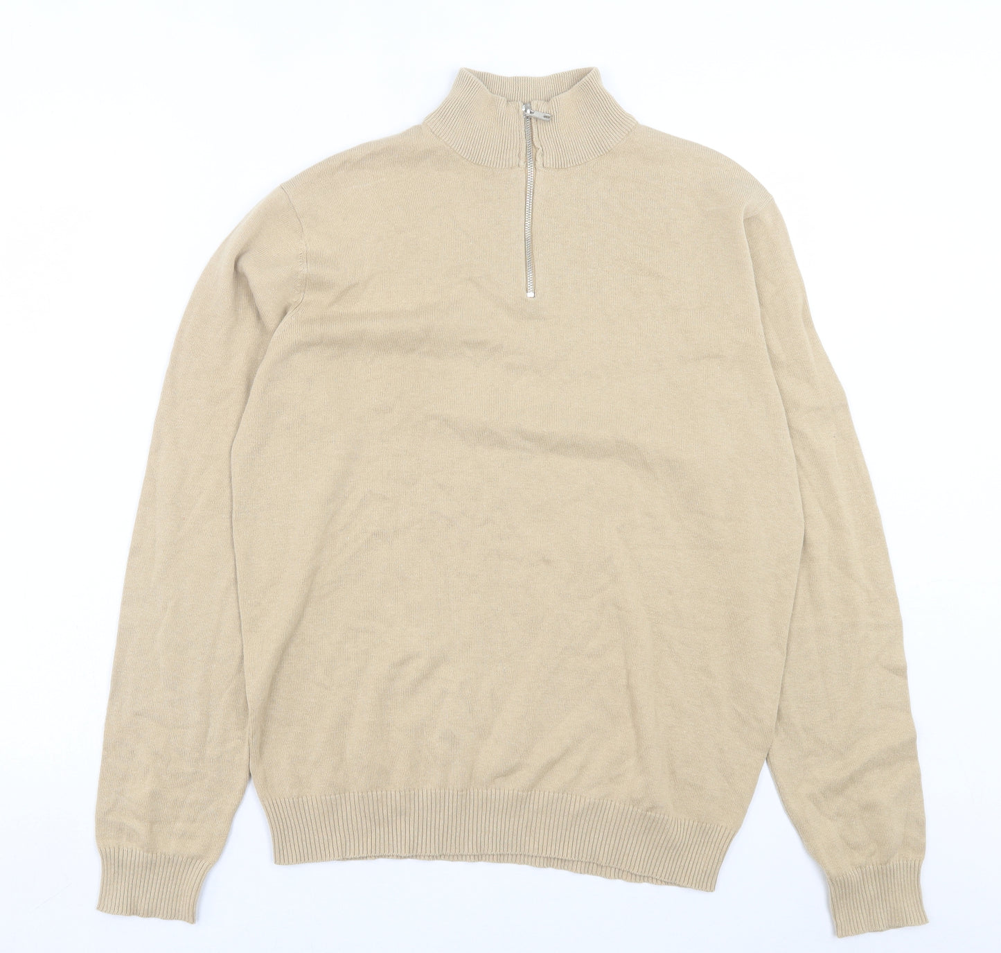Boohoo Mens Beige High Neck Cotton Pullover Jumper Size L