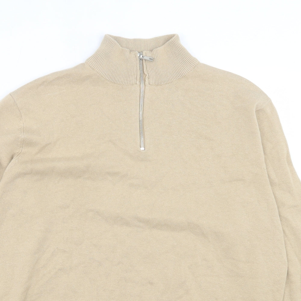 Boohoo Mens Beige High Neck Cotton Pullover Jumper Size L