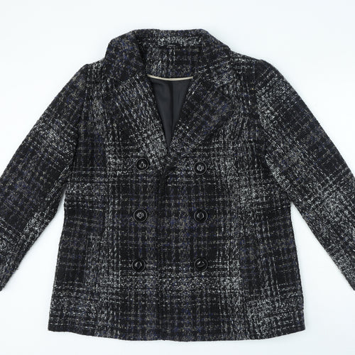 BM Collection Womens Black Plaid Jacket Size 16 Button