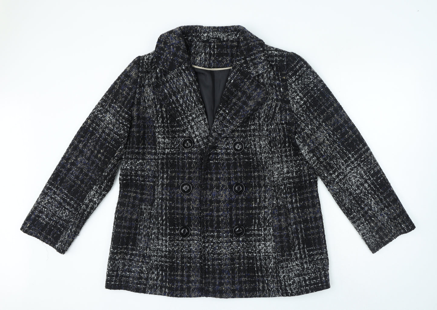 BM Collection Womens Black Plaid Jacket Size 16 Button