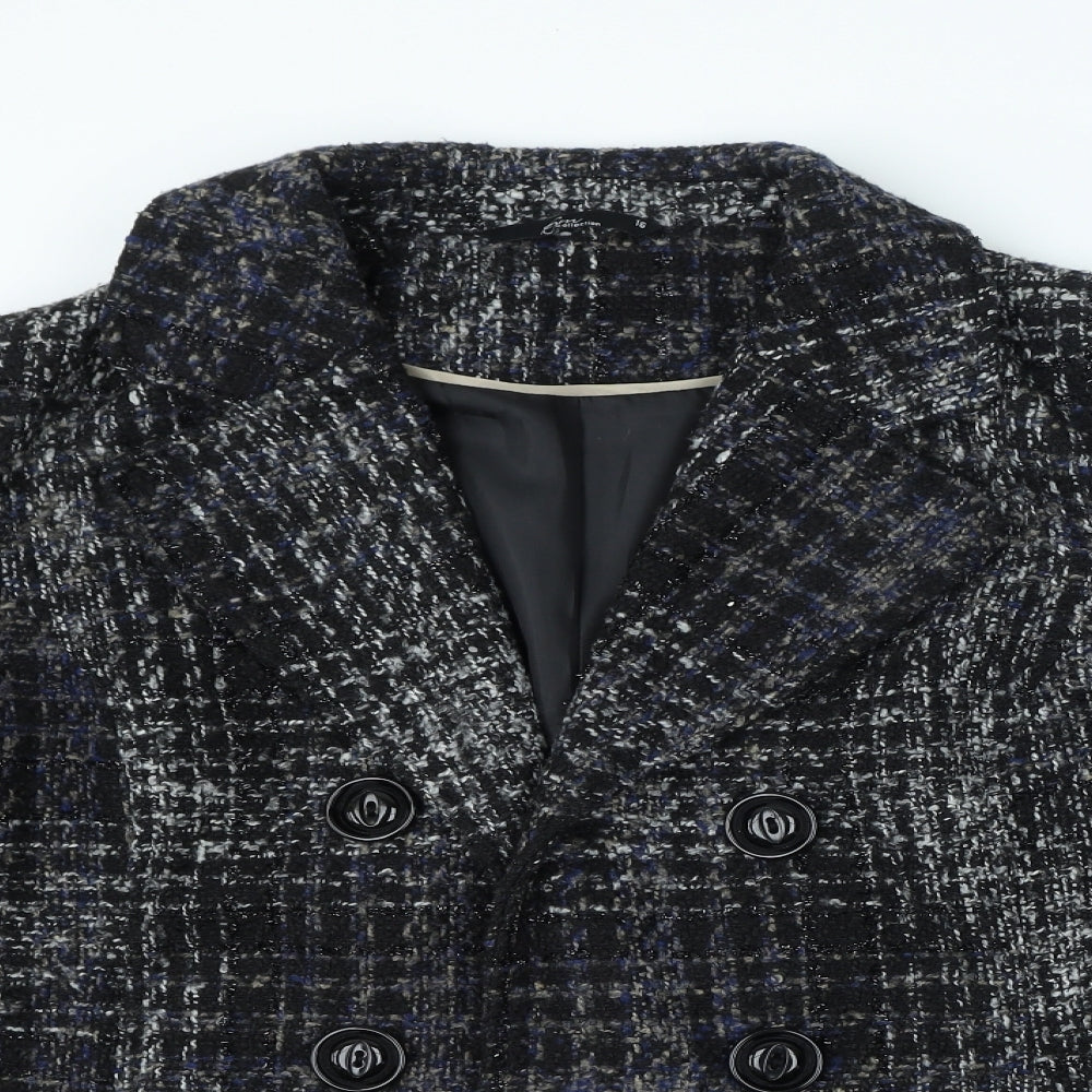 BM Collection Womens Black Plaid Jacket Size 16 Button