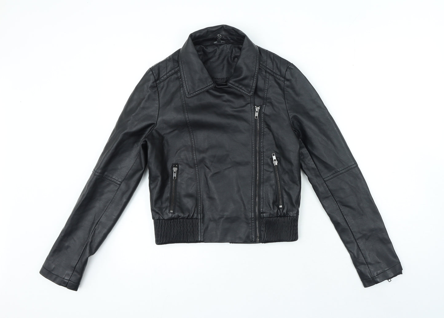 Candy Couture Girls Black Bomber Jacket Jacket Size 14 Years Zip - Faux Leather