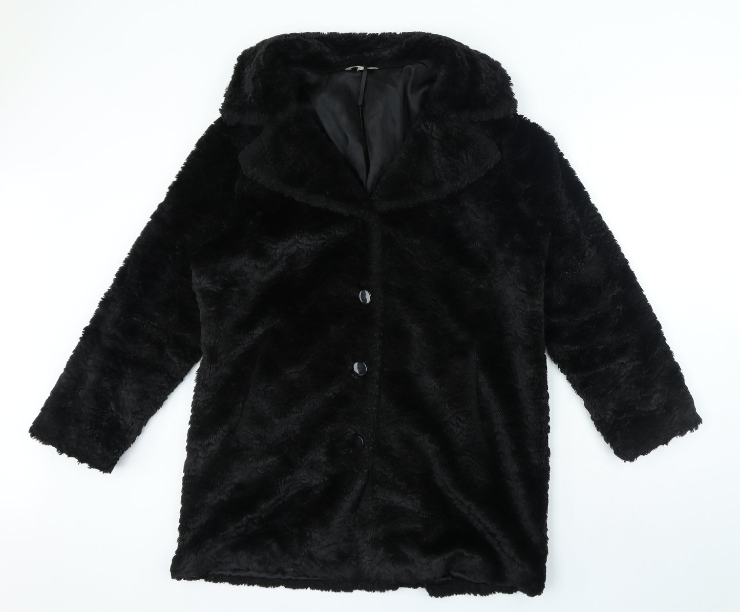 Marks and Spencer Womens Black Jacket Coat Size L Button - Faux Fur