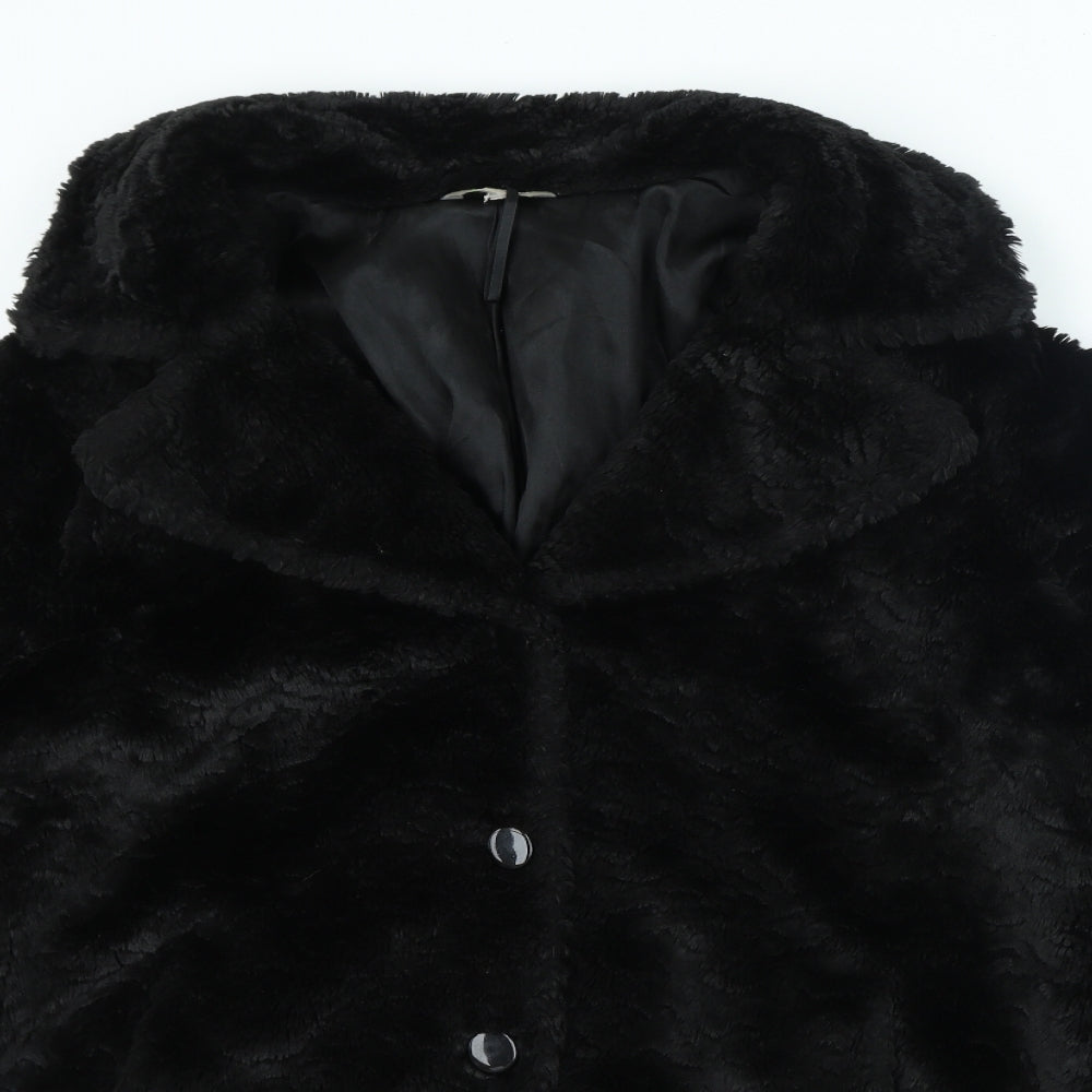 Marks and Spencer Womens Black Jacket Coat Size L Button - Faux Fur