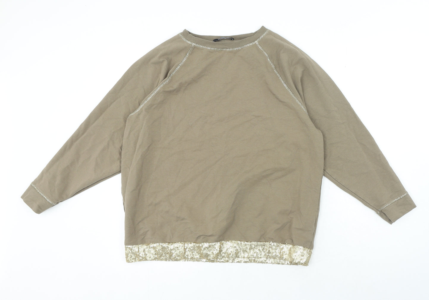 Kaleidoscope Womens Green Cotton Basic T-Shirt Size 14 Crew Neck