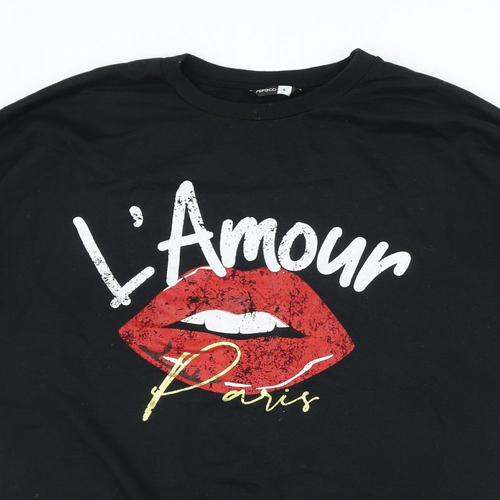 PEP&CO Womens Black Polyester Pullover Sweatshirt Size L - Lips Paris