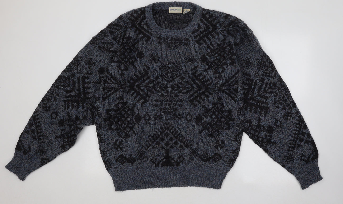 Boundary Waters Mens Blue Round Neck Geometric Acrylic Pullover Jumper Size XL