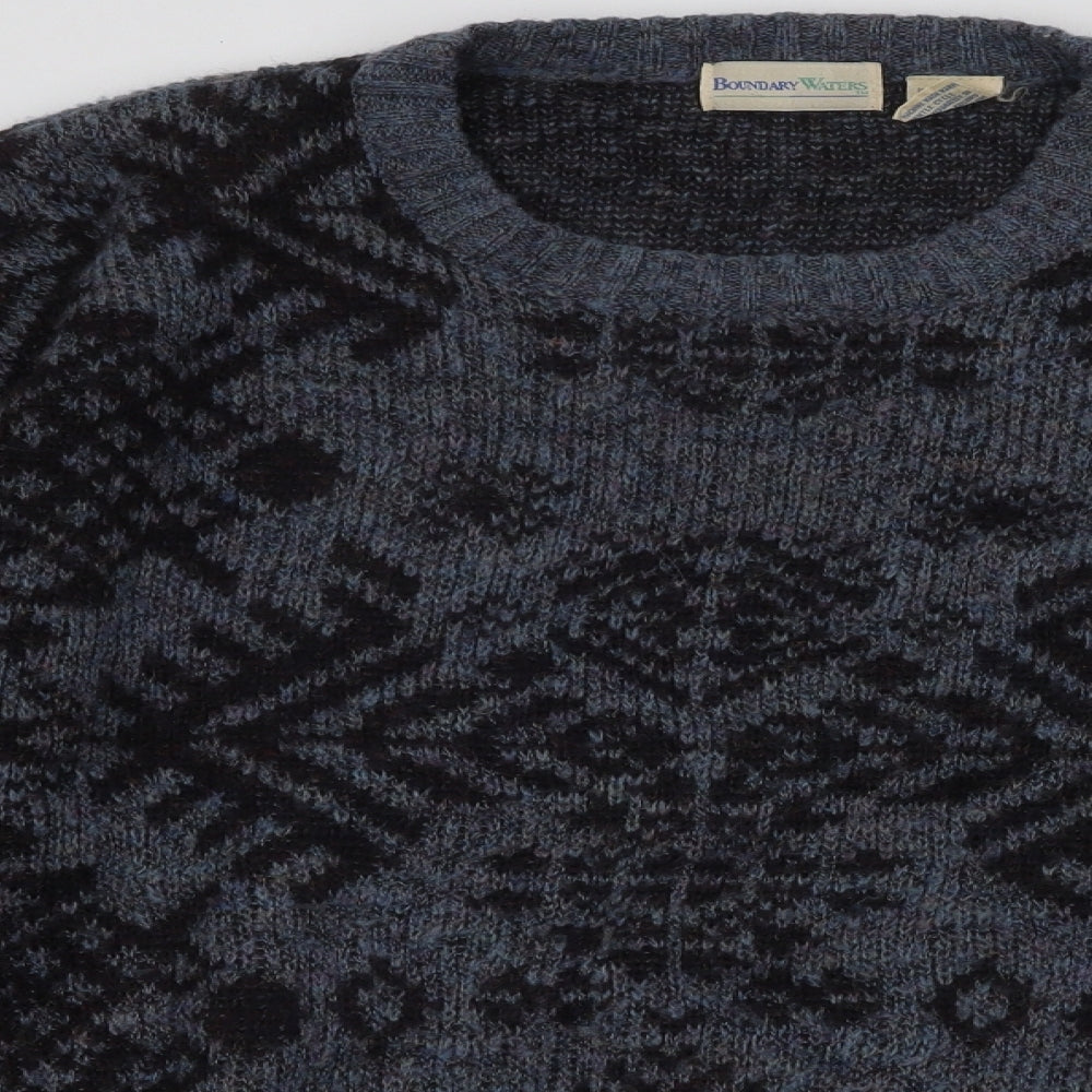 Boundary Waters Mens Blue Round Neck Geometric Acrylic Pullover Jumper Size XL