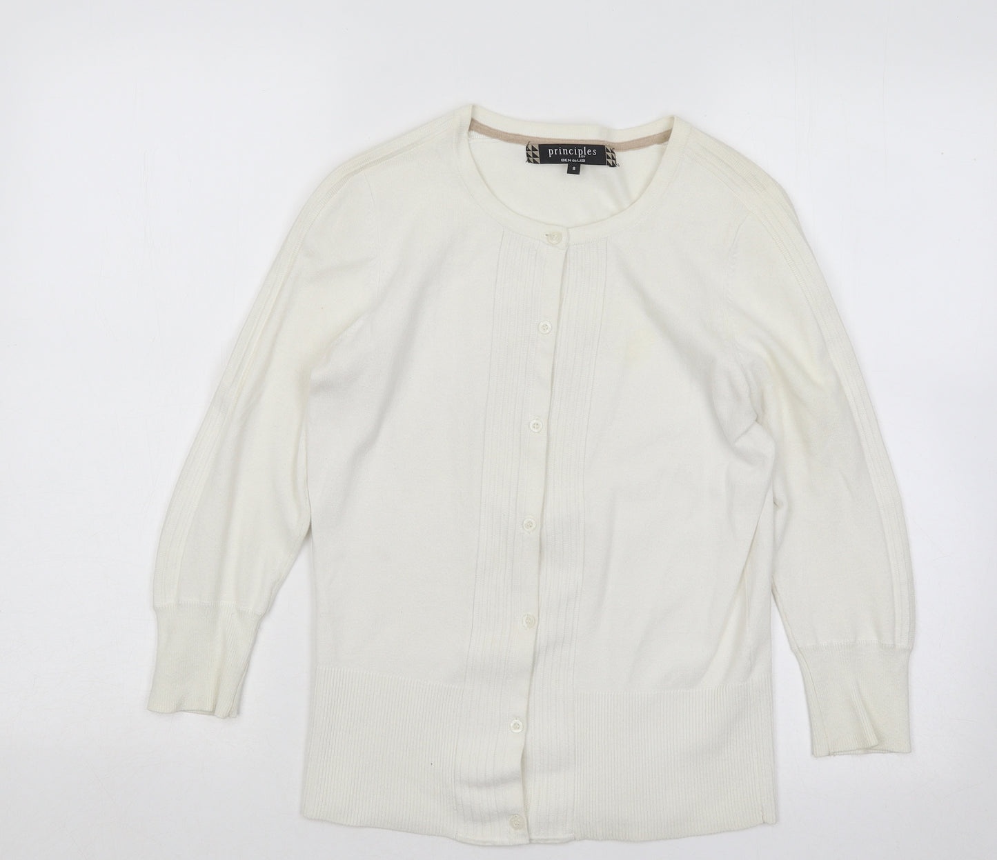 Principles Womens White Round Neck Cotton Cardigan Jumper Size 8