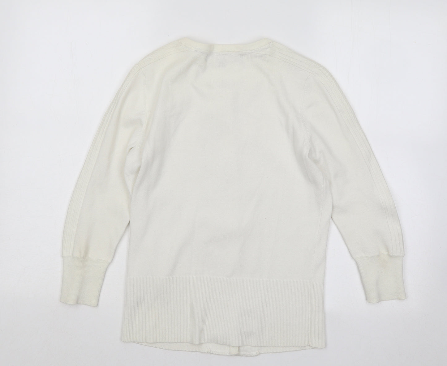 Principles Womens White Round Neck Cotton Cardigan Jumper Size 8