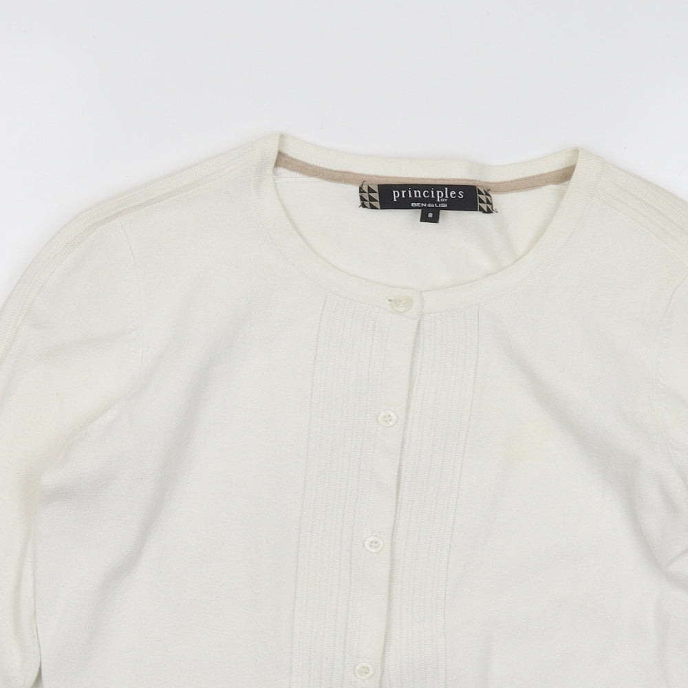 Principles Womens White Round Neck Cotton Cardigan Jumper Size 8