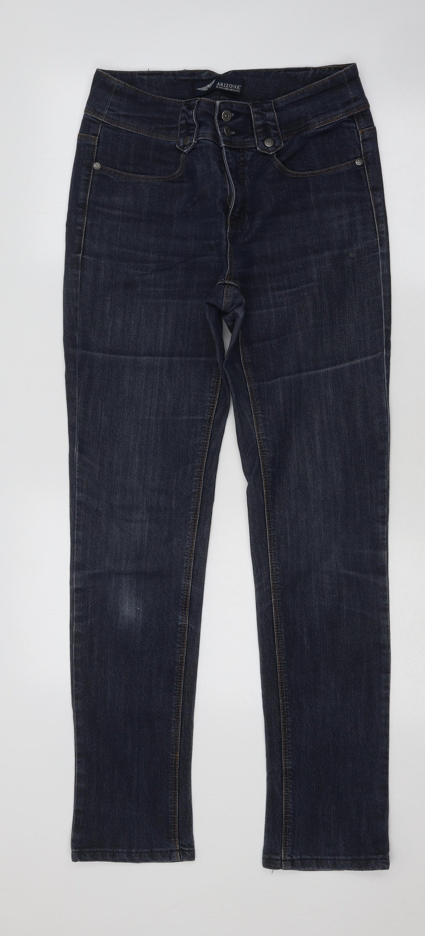 Arizona Womens Blue Cotton Straight Jeans Size 10 L31 in Regular Button
