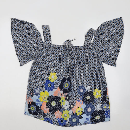 Dorothy Perkins Womens Blue Geometric Cotton Basic Blouse Size 10 Square Neck - Flowers