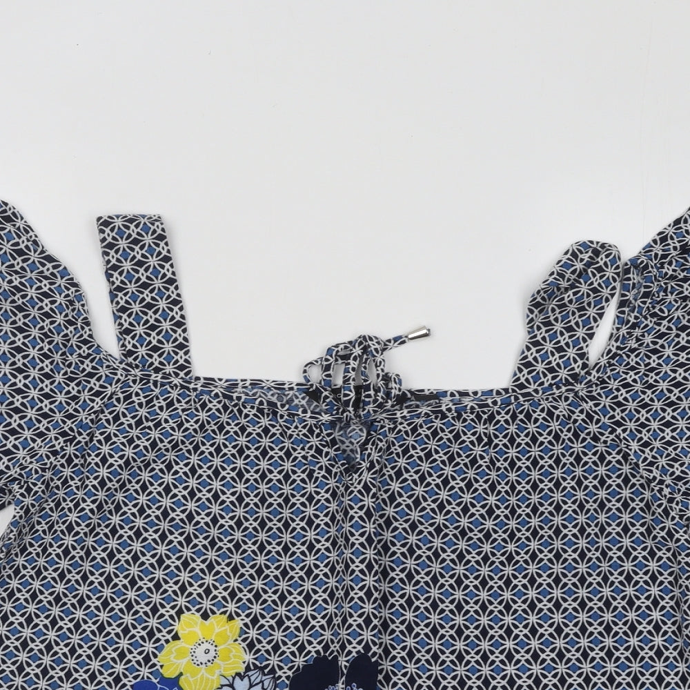 Dorothy Perkins Womens Blue Geometric Cotton Basic Blouse Size 10 Square Neck - Flowers
