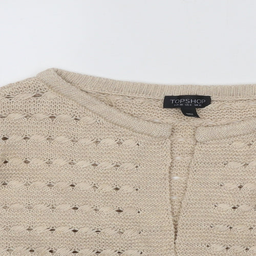 Topshop Womens Beige Round Neck Cotton Cardigan Jumper Size 10