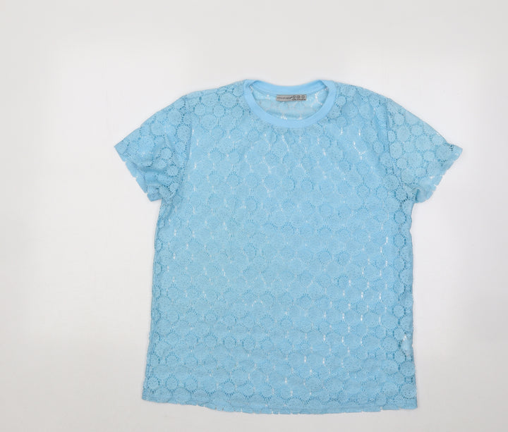 Atmosphere Womens Blue Geometric Cotton Basic T-Shirt Size 8 Round Neck