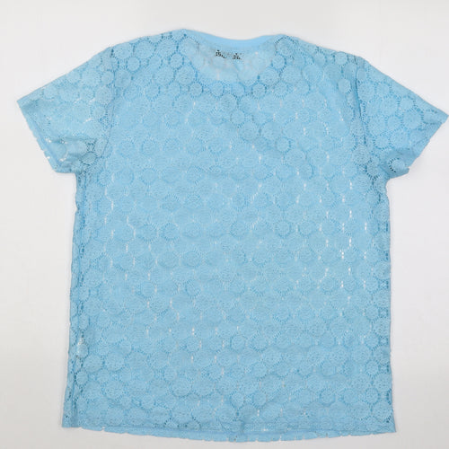 Atmosphere Womens Blue Geometric Cotton Basic T-Shirt Size 8 Round Neck