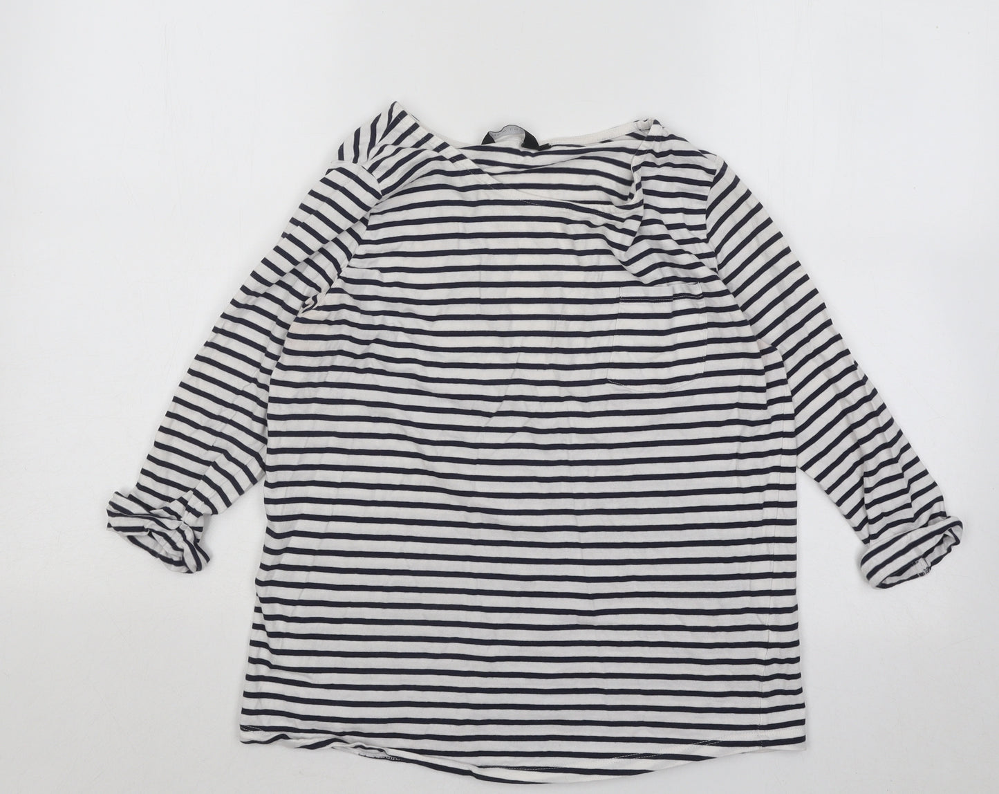 New Look Womens Blue Striped Cotton Basic T-Shirt Size 8 Round Neck