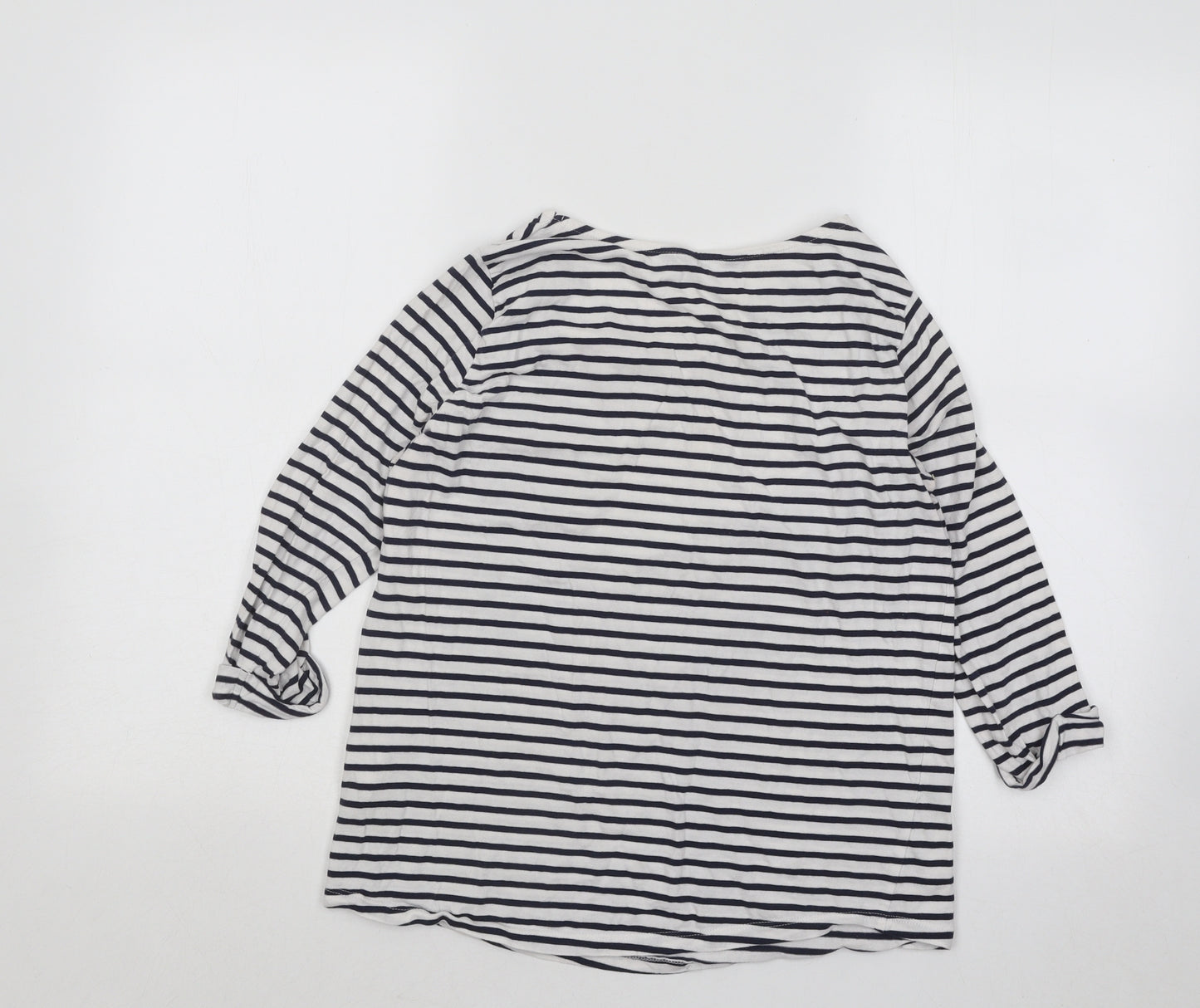 New Look Womens Blue Striped Cotton Basic T-Shirt Size 8 Round Neck