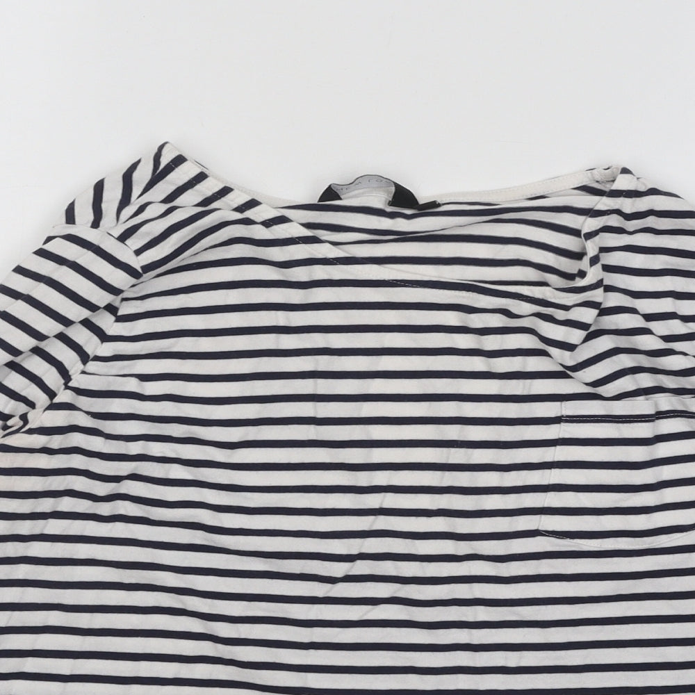New Look Womens Blue Striped Cotton Basic T-Shirt Size 8 Round Neck