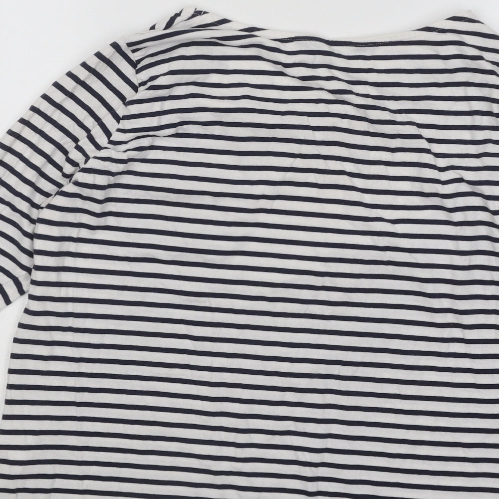 New Look Womens Blue Striped Cotton Basic T-Shirt Size 8 Round Neck