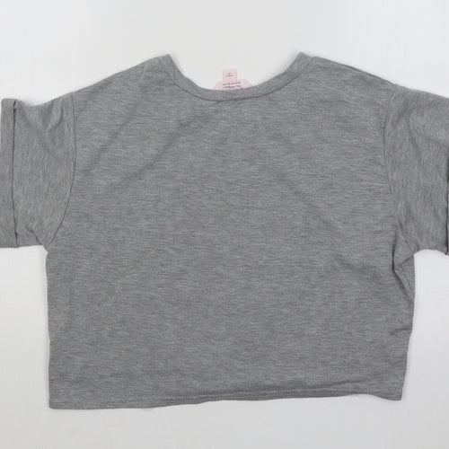 Miss Selfridge Womens Grey Geometric Cotton Basic T-Shirt Size 6 Round Neck - Lace Detail
