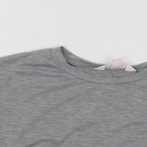Miss Selfridge Womens Grey Geometric Cotton Basic T-Shirt Size 6 Round Neck - Lace Detail