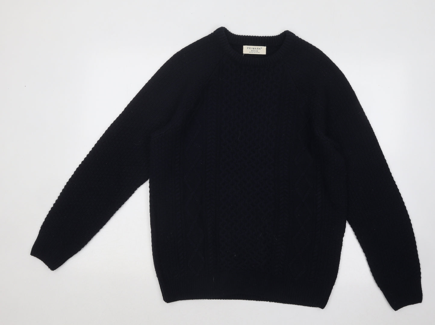 Primark Mens Blue Roll Neck Geometric Acrylic Pullover Jumper Size M