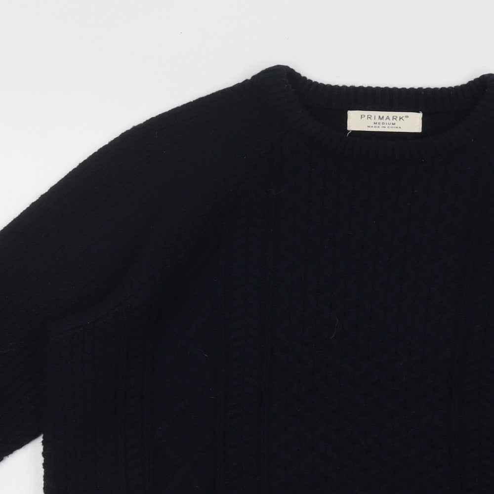 Primark Mens Blue Roll Neck Geometric Acrylic Pullover Jumper Size M