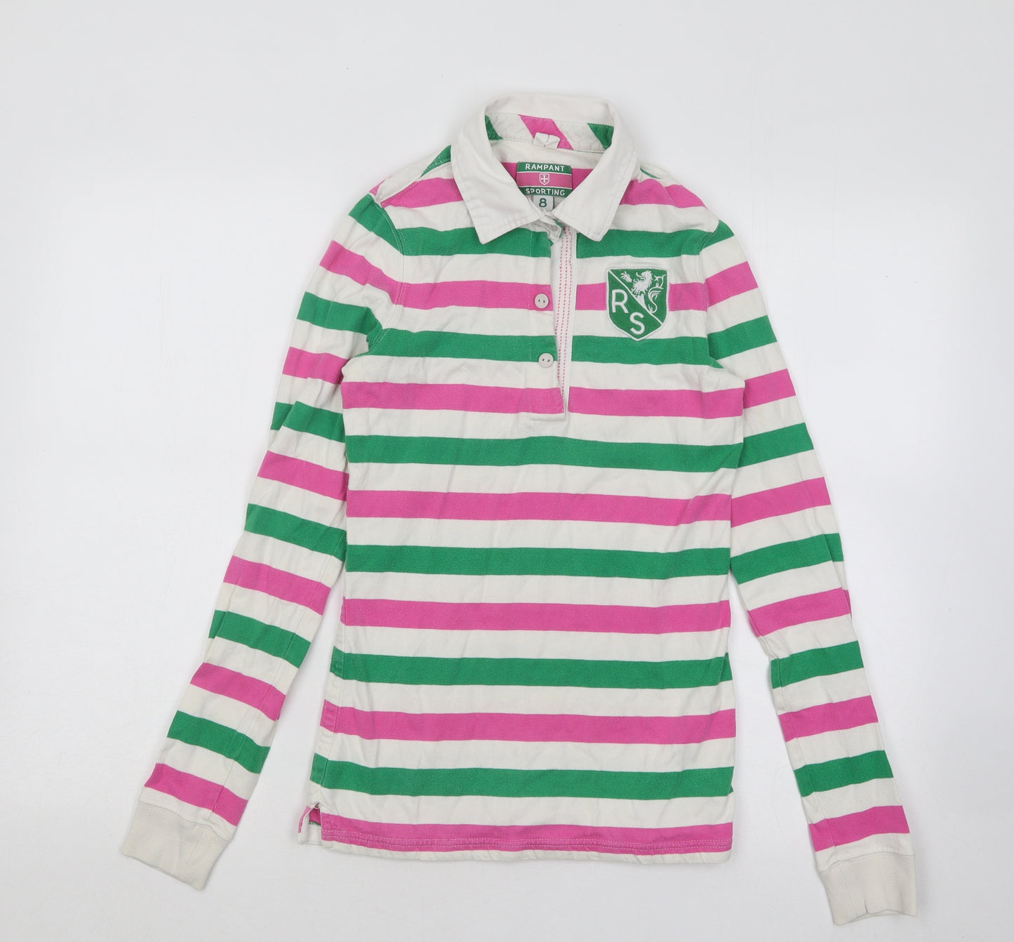 Rampant Sporting Womens Multicoloured Striped Cotton Basic Polo Size 8 Collared