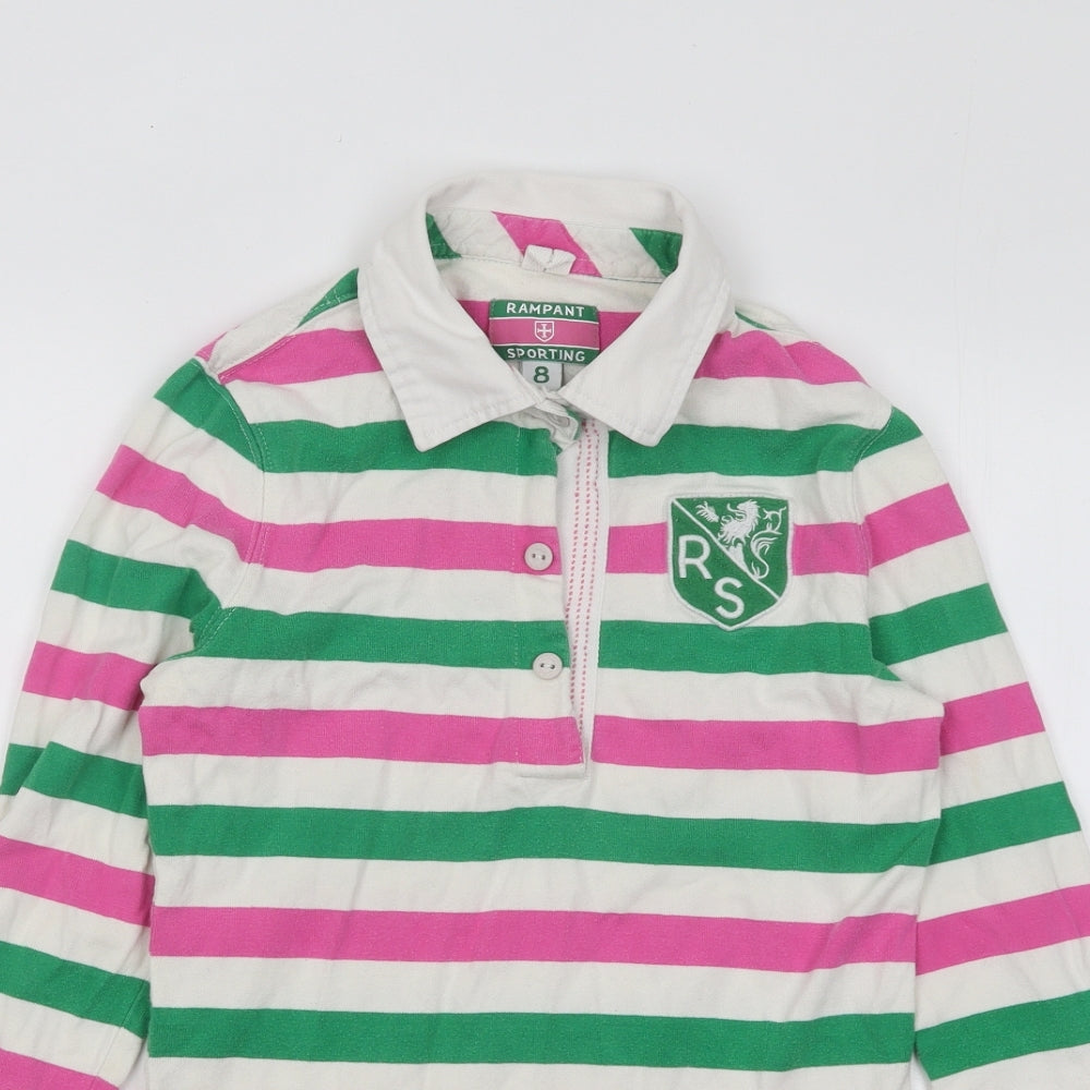 Rampant Sporting Womens Multicoloured Striped Cotton Basic Polo Size 8 Collared