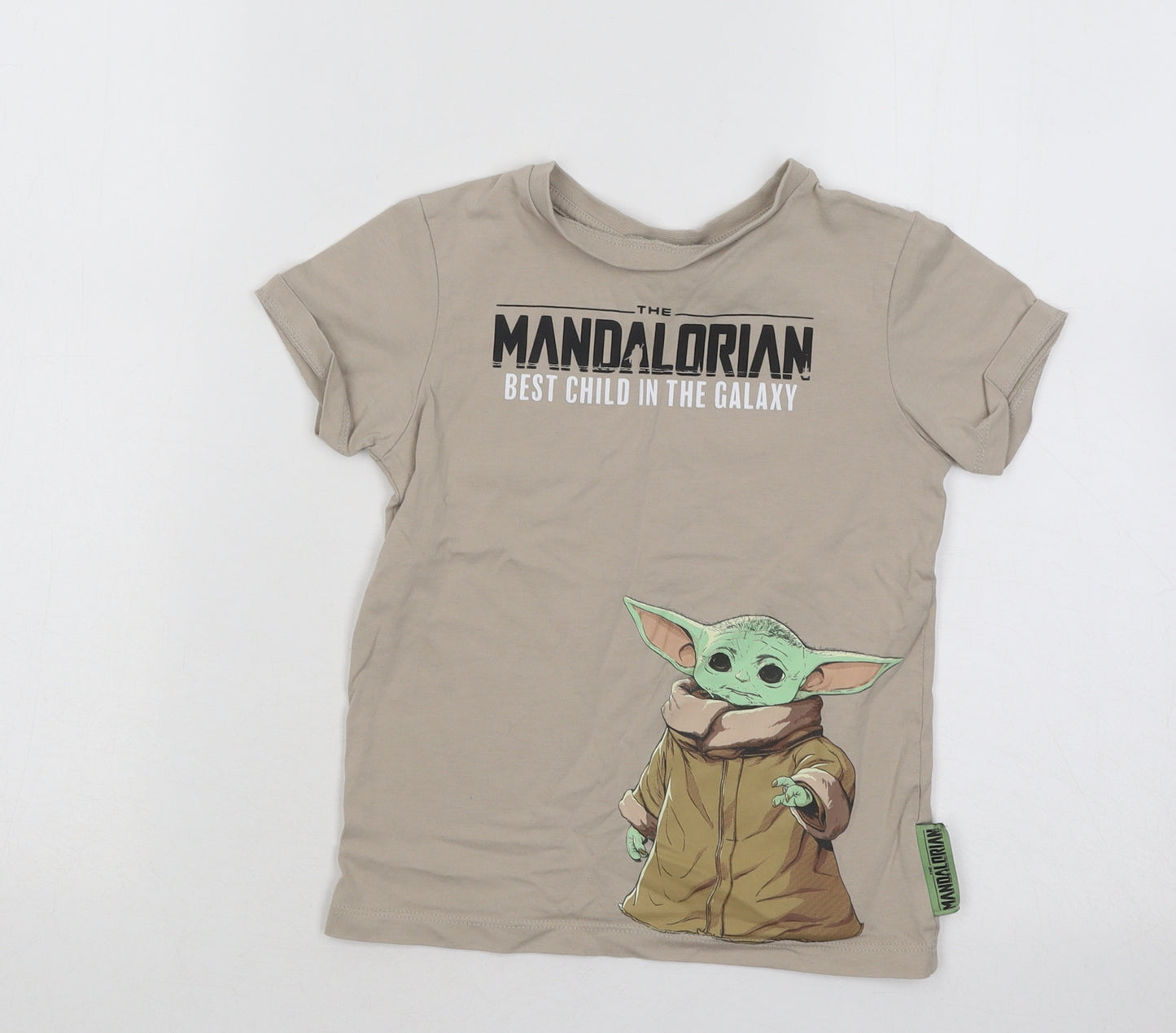 George Boys Beige Cotton Basic T-Shirt Size 4-5 Years Round Neck Pullover - Mandalorian