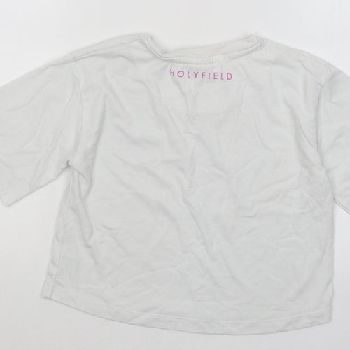 Holyfield Girls White Cotton Basic T-Shirt Size 9-10 Years Round Neck Pullover