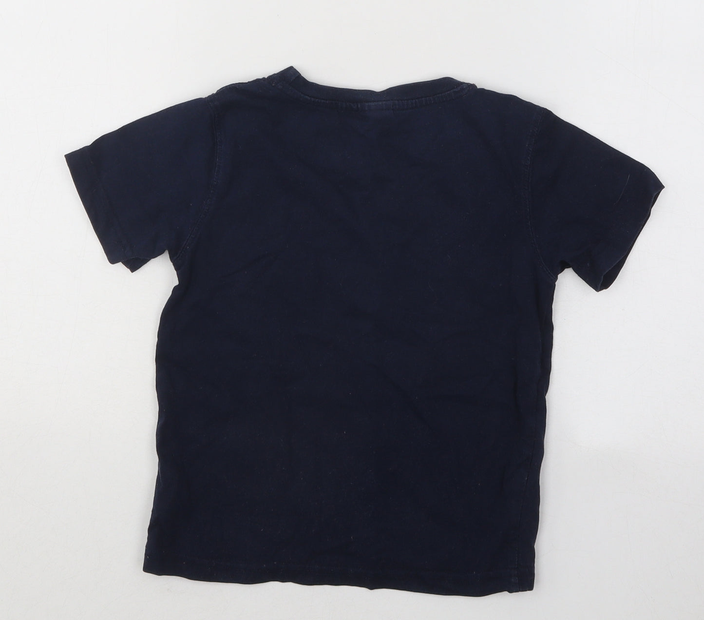 JoJo Maman Bébé Boys Blue Geometric Cotton Basic T-Shirt Size 4-5 Years Round Neck Pullover - Tractors