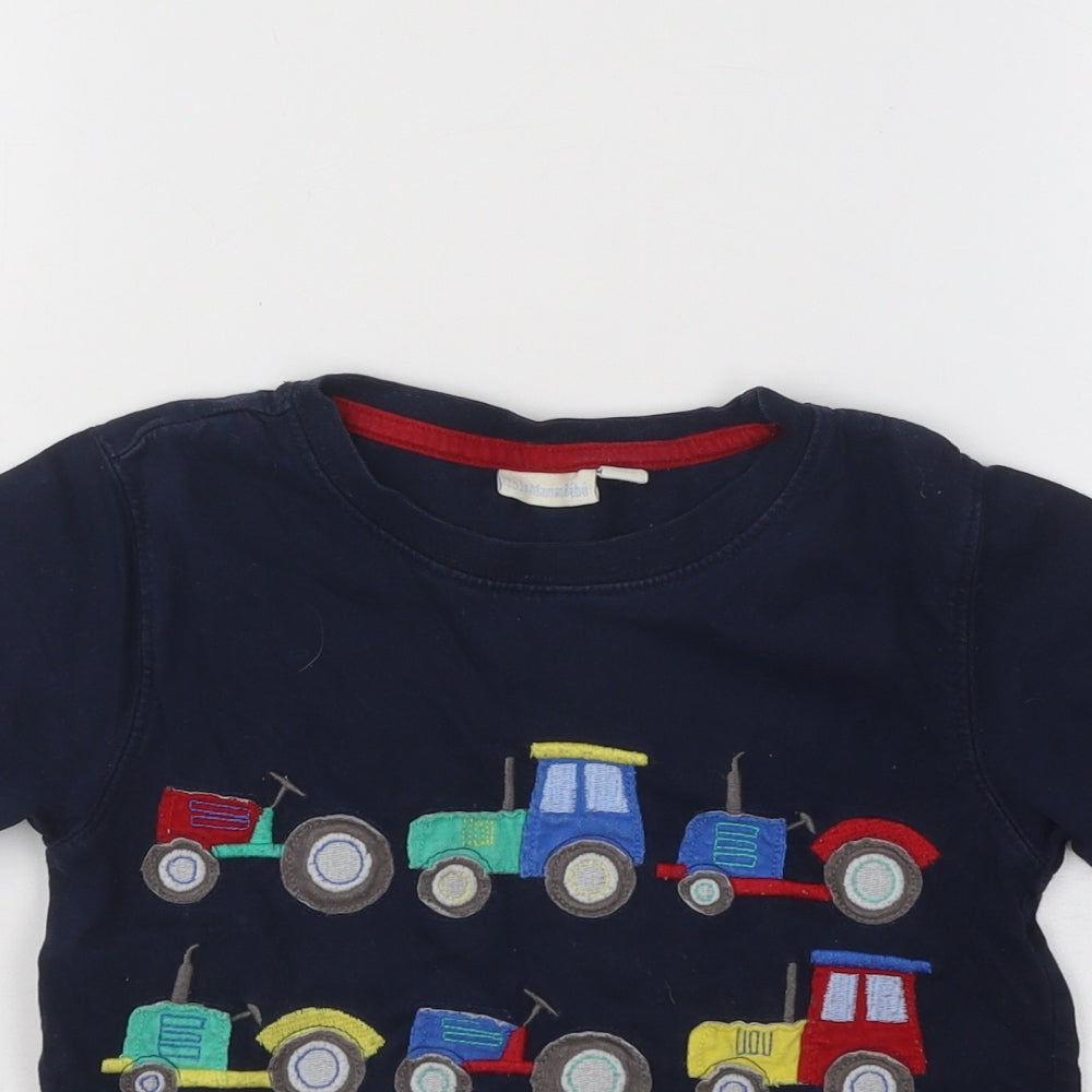 JoJo Maman Bébé Boys Blue Geometric Cotton Basic T-Shirt Size 4-5 Years Round Neck Pullover - Tractors