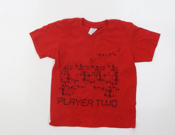 Gildan Boys Red Cotton Basic T-Shirt Size 3-4 Years Round Neck Pullover - Player Two