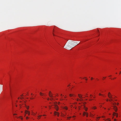 Gildan Boys Red Cotton Basic T-Shirt Size 3-4 Years Round Neck Pullover - Player Two
