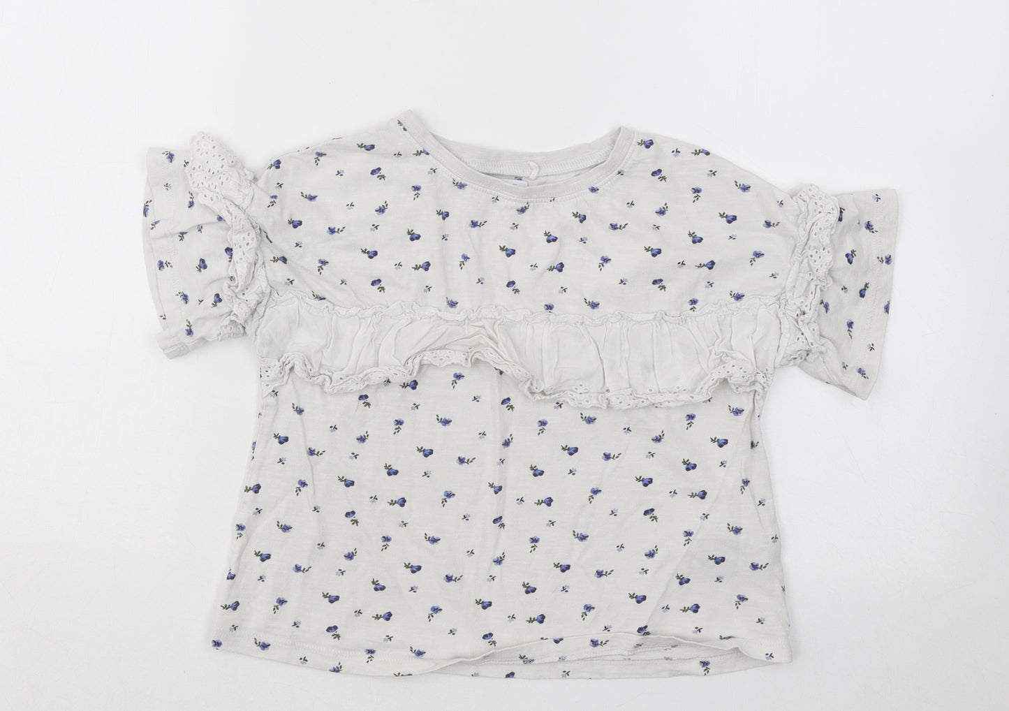 NEXT Girls White Floral Cotton Basic T-Shirt Size 8 Years Round Neck Pullover