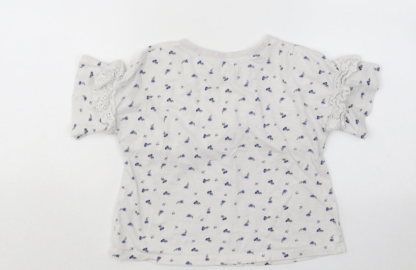 NEXT Girls White Floral Cotton Basic T-Shirt Size 8 Years Round Neck Pullover