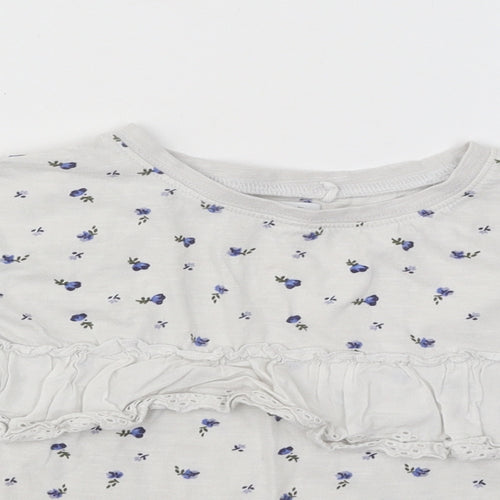 NEXT Girls White Floral Cotton Basic T-Shirt Size 8 Years Round Neck Pullover