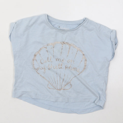 TU Girls Blue Cotton Basic T-Shirt Size 4 Years Round Neck Pullover - Shell