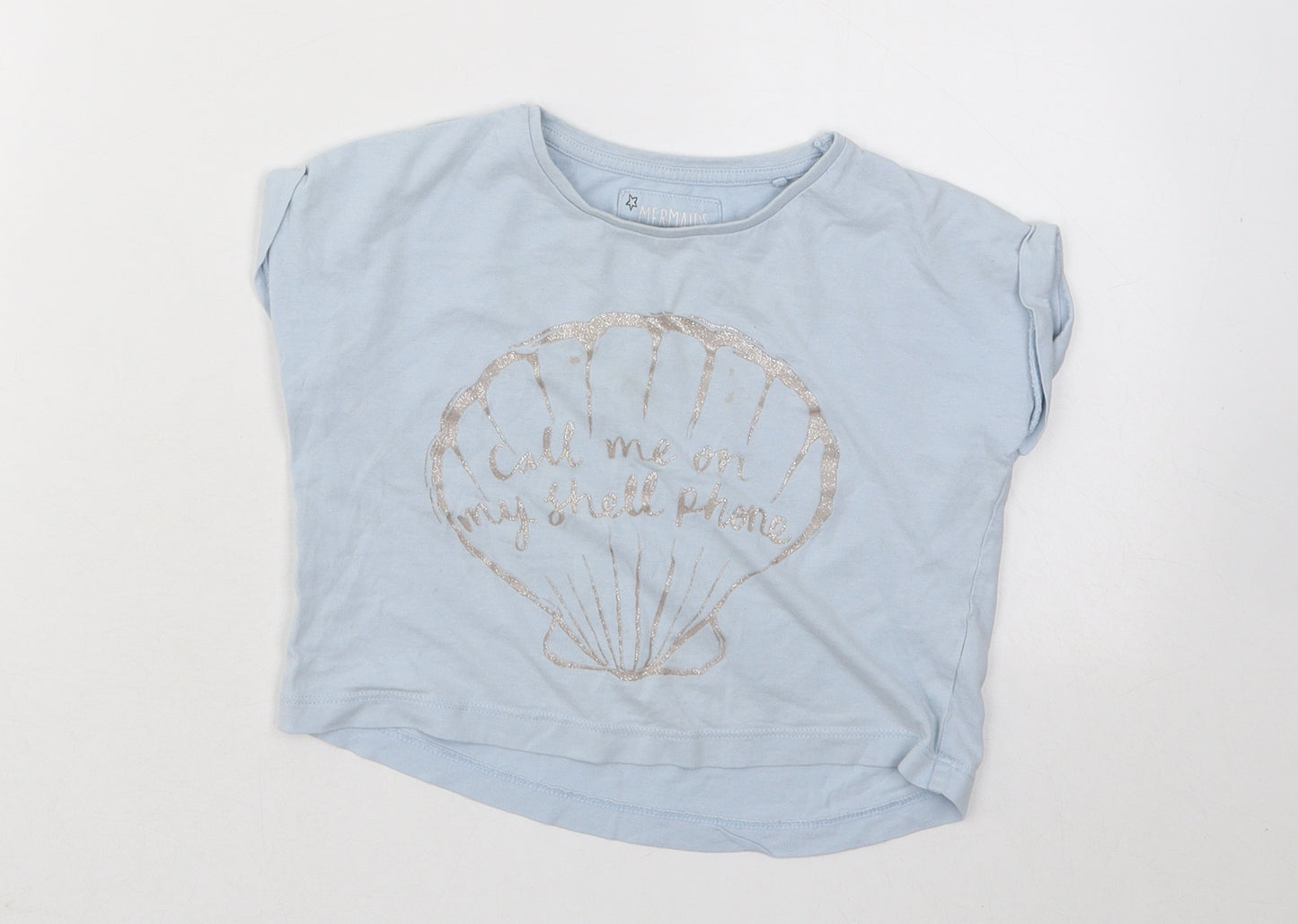 TU Girls Blue Cotton Basic T-Shirt Size 4 Years Round Neck Pullover - Shell